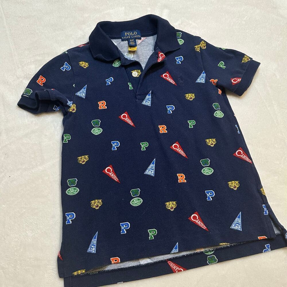 Polo Pennant-Print Cotton Mesh Polo Sz 4T - Picture 5 of 7
